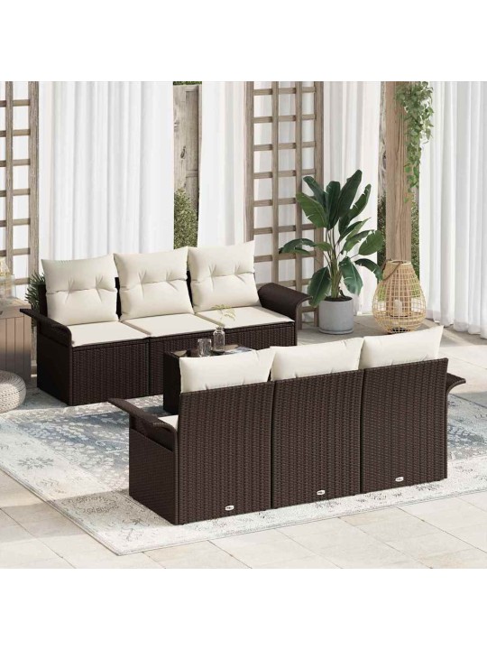 Dārza dīvānu komplekts 7 pcs brūns un krēma 55 x 55 x 37 cm
