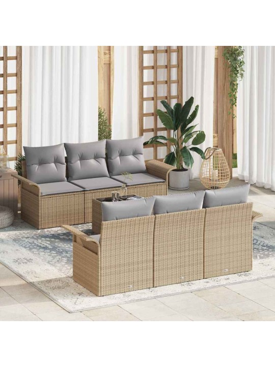 Dārza dīvānu komplekts 7 pcs bēšs un pelēks 55 x 55 x 37 cm