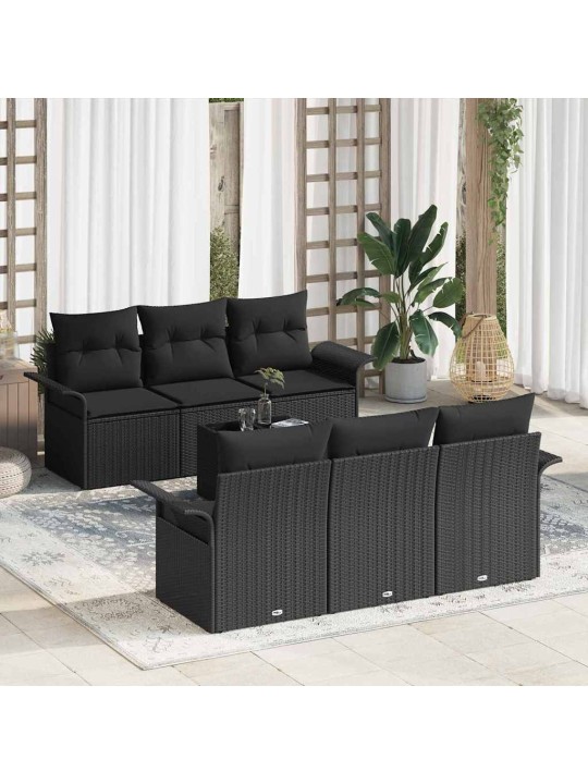 Dārza dīvānu komplekts ar spilvenu 7 pcs melna 55 x 55 x 37 cm