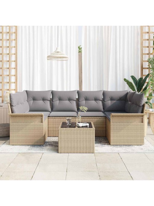 Dārza dīvānu komplekts 7 pcs bēšs un pelēks 55 x 55 x 37 cm