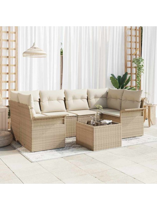 Dārza dīvānu komplekts 7 pcs bēšs un krēms 55 x 55 x 37 cm