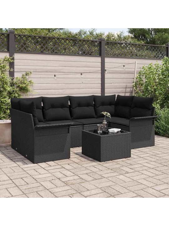 Dārza dīvānu komplekts ar spilvenu 7 pcs melna 55 x 55 x 37 cm