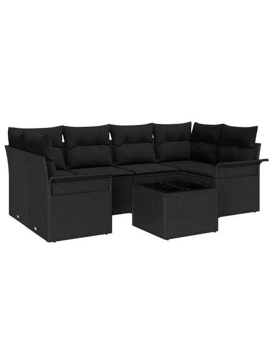 Dārza dīvānu komplekts ar spilvenu 7 pcs melna 55 x 55 x 37 cm