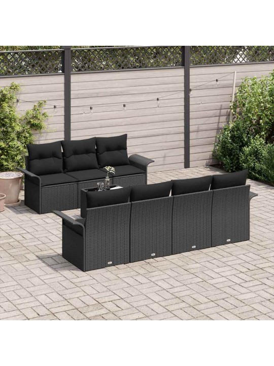 Dārza dīvānu komplekts ar spilvenu 8 pcs melna 55 x 55 x 37 cm