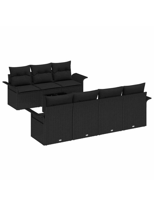 Dārza dīvānu komplekts ar spilvenu 8 pcs melna 55 x 55 x 37 cm