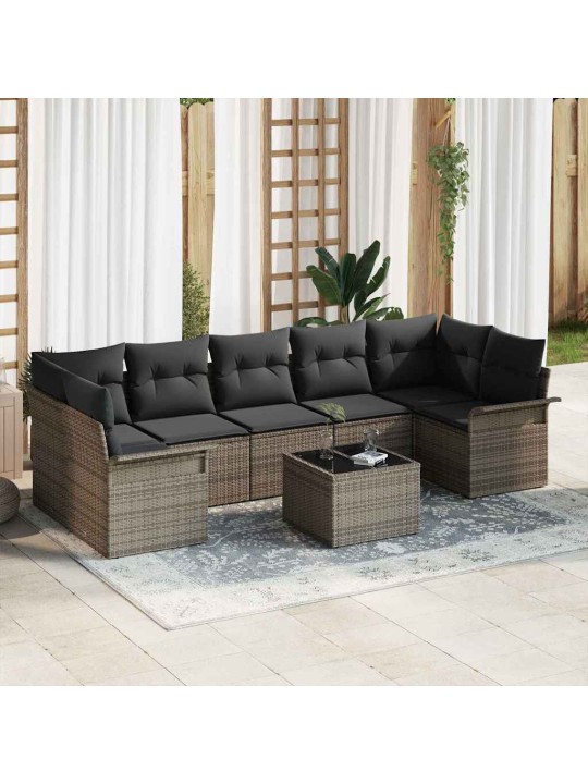 Dārza dīvānu komplekts ar spilvenu 8 pcs pelēka 55 x 55 x 37 cm
