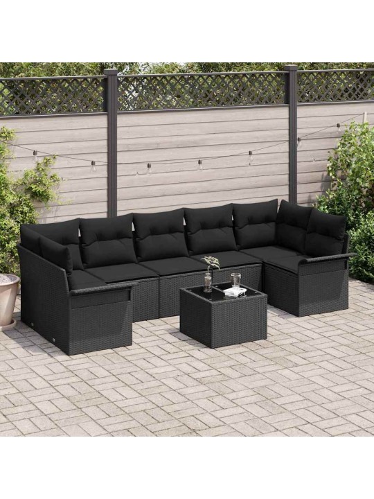 Dārza dīvānu komplekts ar spilvenu 8 pcs melna 55 x 55 x 37 cm