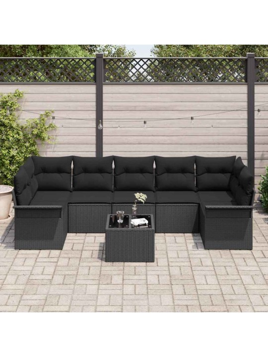Dārza dīvānu komplekts ar spilvenu 8 pcs melna 55 x 55 x 37 cm