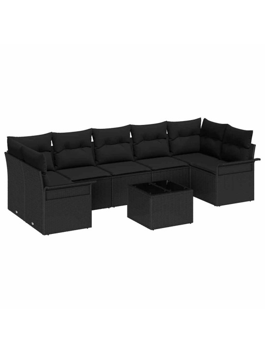 Dārza dīvānu komplekts ar spilvenu 8 pcs melna 55 x 55 x 37 cm