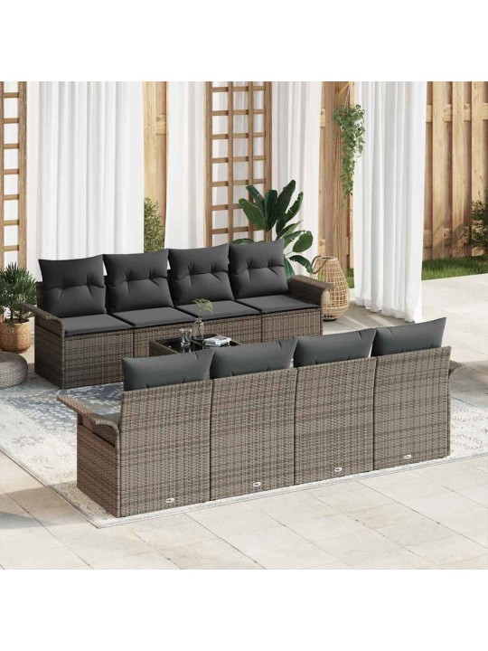 Dārza dīvānu komplekts ar spilvenu 9 pcs pelēka 55 x 55 x 37 cm