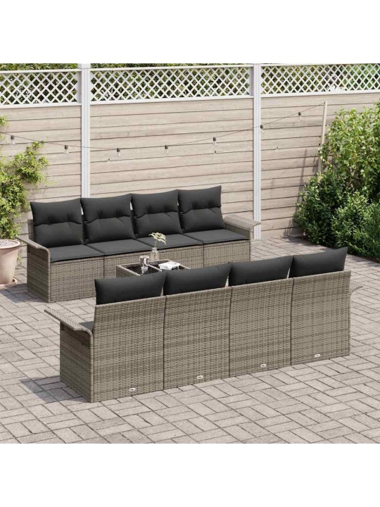 Dārza dīvānu komplekts ar spilvenu 9 pcs pelēka 55 x 55 x 37 cm