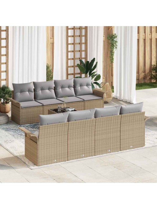 Dārza dīvānu komplekts 9 pcs bēšs un pelēks 55 x 55 x 37 cm