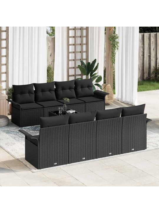 Dārza dīvānu komplekts ar spilvenu 9 pcs melna 55 x 55 x 37 cm