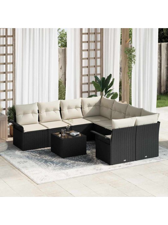 Dārza dīvānu komplekts 9 pcs melns un krēmkrāsa 55 x 55 x 37 cm