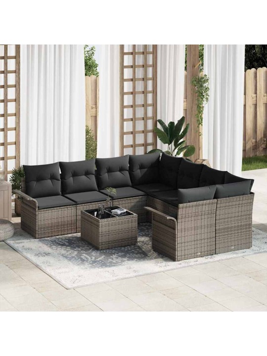 Dārza dīvānu komplekts ar spilvenu 9 pcs pelēka 55 x 55 x 37 cm