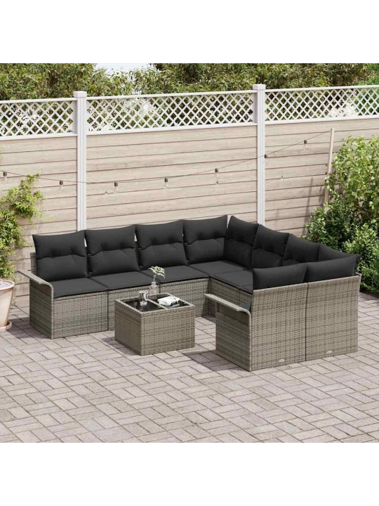 Dārza dīvānu komplekts ar spilvenu 9 pcs pelēka 55 x 55 x 37 cm