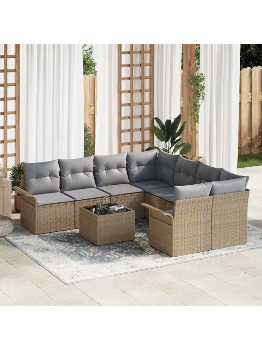 Dārza dīvānu komplekts 9 pcs bēšs un pelēks 55 x 55 x 37 cm