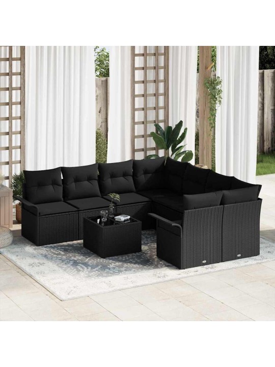 Dārza dīvānu komplekts ar spilvenu 9 pcs melna 55 x 55 x 37 cm