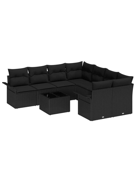 Dārza dīvānu komplekts ar spilvenu 9 pcs melna 55 x 55 x 37 cm
