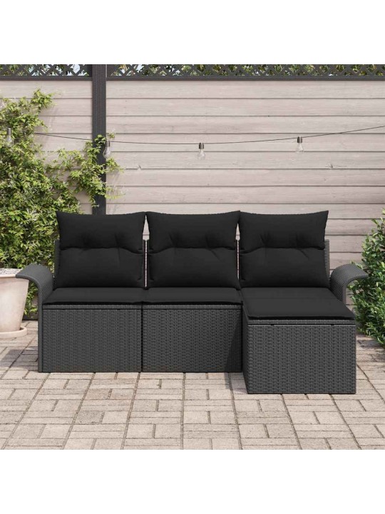 Dārza dīvānu komplekts 4 pcs melna poliūtu rotangpalma