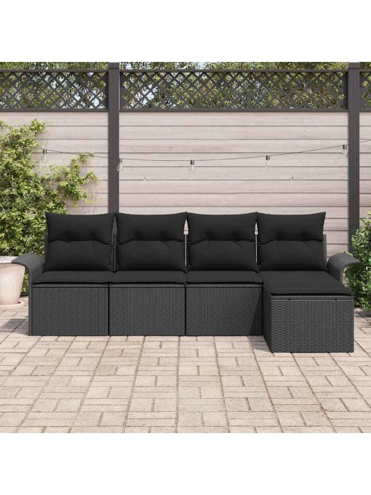 Dārza dīvānu komplekts 5 pcs melna poliūtu rotangpalma