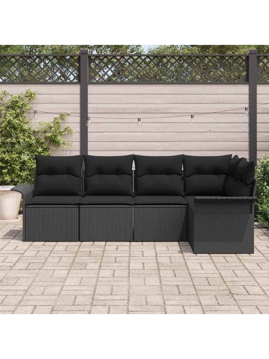 Dārza dīvānu komplekts 5 pcs melna poliūtu rotangpalma