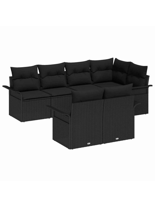 Dārza dīvānu komplekts 7 pcs melna poliūtu rotangpalma