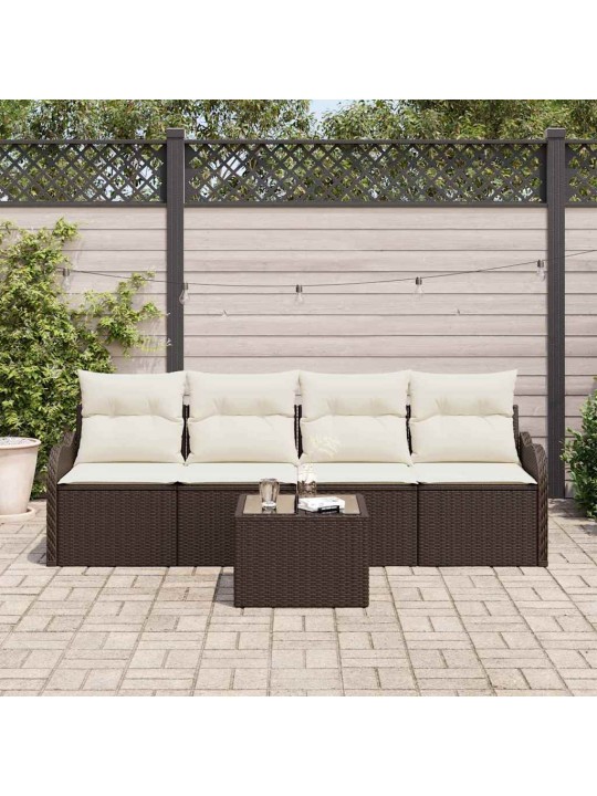 Dārza dīvānu komplekts 5 pcs brūns un krēma 55 x 55 x 37 cm