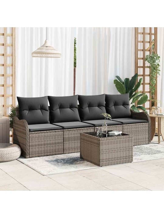 Dārza dīvānu komplekts ar spilvenu 5 pcs pelēka 55 x 55 x 37 cm