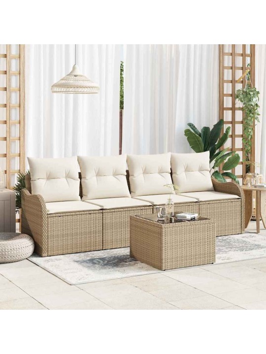 Dārza dīvānu komplekts 5 pcs bēšs un krēms 55 x 55 x 37 cm