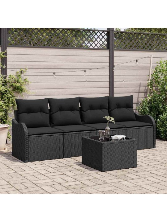 Dārza dīvānu komplekts ar spilvenu 5 pcs melna 55 x 55 x 37 cm