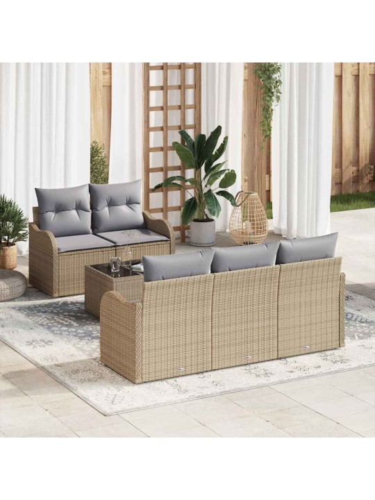 Dārza dīvānu komplekts 6 pcs bēšs un pelēks 55 x 55 x 37 cm