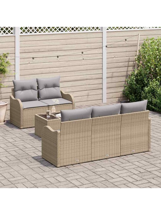 Dārza dīvānu komplekts 6 pcs bēšs un pelēks 55 x 55 x 37 cm