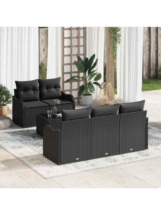Dārza dīvānu komplekts ar spilvenu 6 pcs melna 55 x 55 x 37 cm