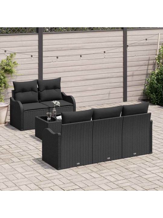 Dārza dīvānu komplekts ar spilvenu 6 pcs melna 55 x 55 x 37 cm