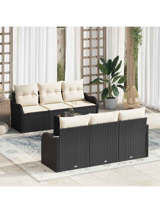 Dārza dīvānu komplekts 7 pcs melns un krēmkrāsa 55 x 55 x 37 cm