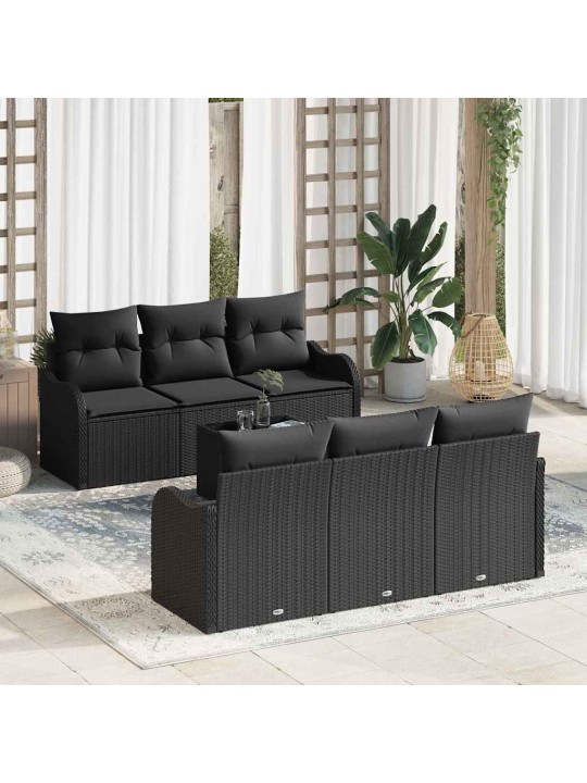 Dārza dīvānu komplekts ar spilvenu 7 pcs melna 55 x 55 x 37 cm