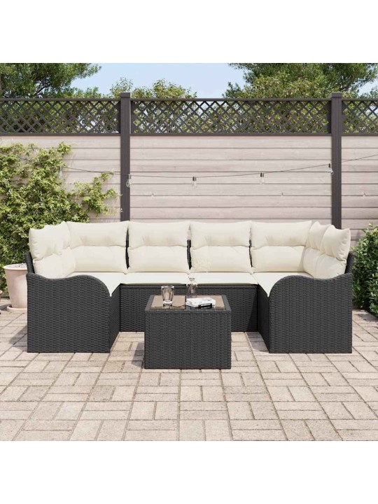Dārza dīvānu komplekts 7 pcs melns un krēmkrāsa 55 x 55 x 37 cm