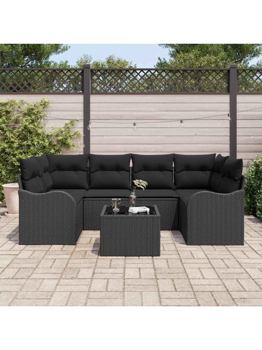 Dārza dīvānu komplekts ar spilvenu 7 pcs melna 55 x 55 x 37 cm