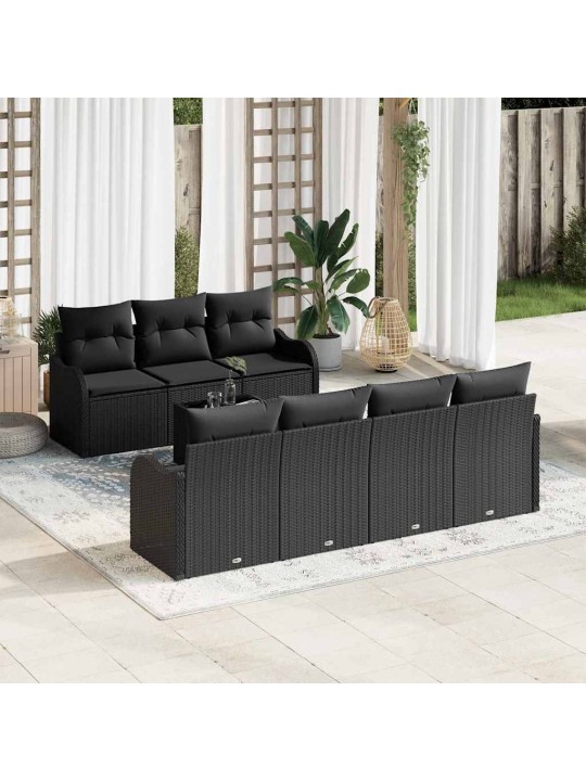 Dārza dīvānu komplekts ar spilvenu 8 pcs melna 55 x 55 x 37 cm