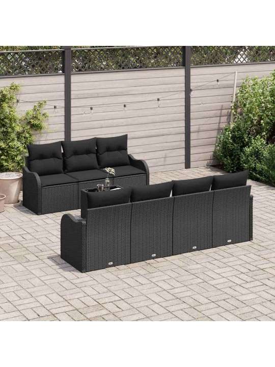 Dārza dīvānu komplekts ar spilvenu 8 pcs melna 55 x 55 x 37 cm
