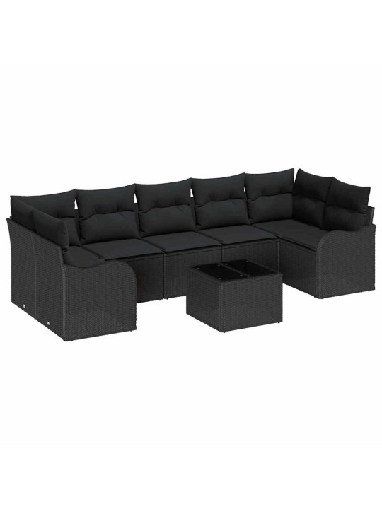 Dārza dīvānu komplekts ar spilvenu 8 pcs melna 55 x 55 x 37 cm