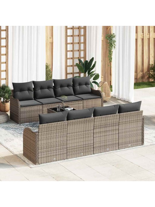 Dārza dīvānu komplekts ar spilvenu 9 pcs pelēka 55 x 55 x 37 cm