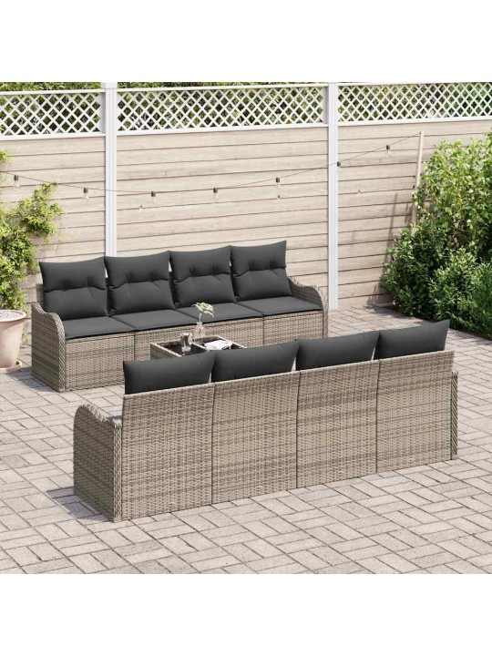 Dārza dīvānu komplekts ar spilvenu 9 pcs pelēka 55 x 55 x 37 cm