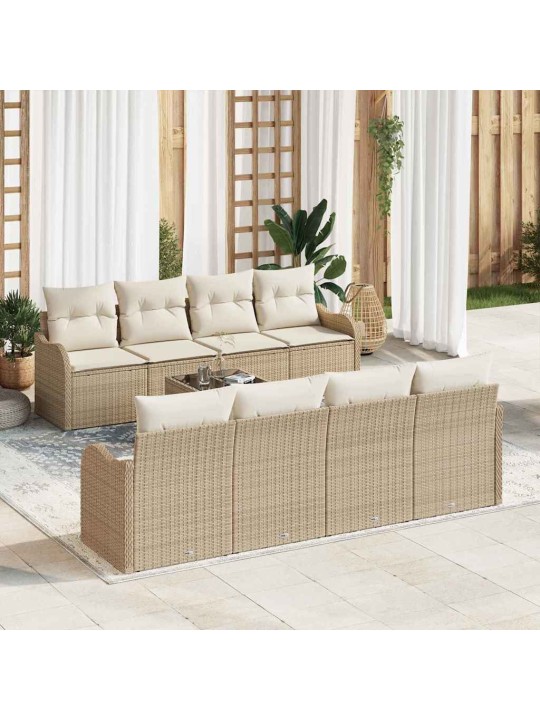 Dārza dīvānu komplekts 9 pcs bēšs un krēms 55 x 55 x 37 cm