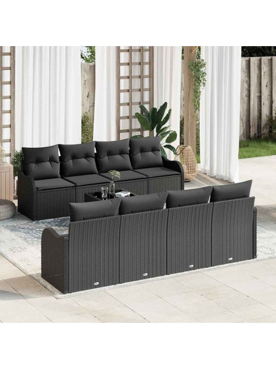 Dārza dīvānu komplekts ar spilvenu 9 pcs melna 55 x 55 x 37 cm