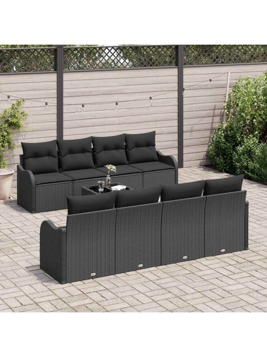 Dārza dīvānu komplekts ar spilvenu 9 pcs melna 55 x 55 x 37 cm