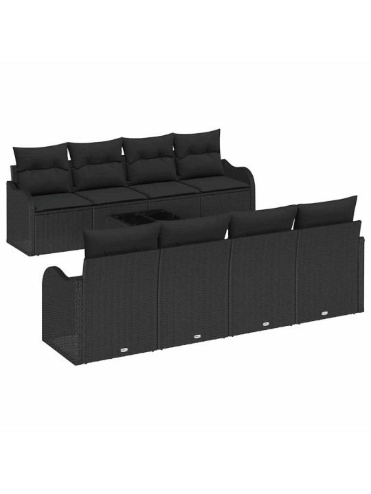 Dārza dīvānu komplekts ar spilvenu 9 pcs melna 55 x 55 x 37 cm