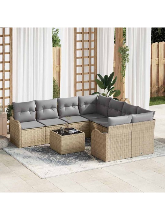 Dārza dīvānu komplekts 9 pcs bēšs un pelēks 55 x 55 x 37 cm