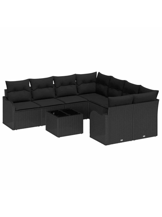 Dārza dīvānu komplekts ar spilvenu 9 pcs melna 55 x 55 x 37 cm